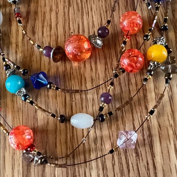 VINTAGE MULTICOLORED MULTIISTRAND GLASS AND CRYSTAL BEADED 17-18" NECKLACE - Picture 3 of 9